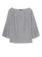 Banana Republic Womens Petite Bell-sleeve Top With Pearl Accents Multi Stripe Size Xs