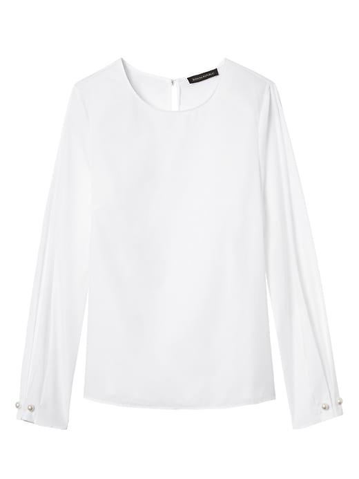 Banana Republic Womens Pearl-cuff Top White Size Xs