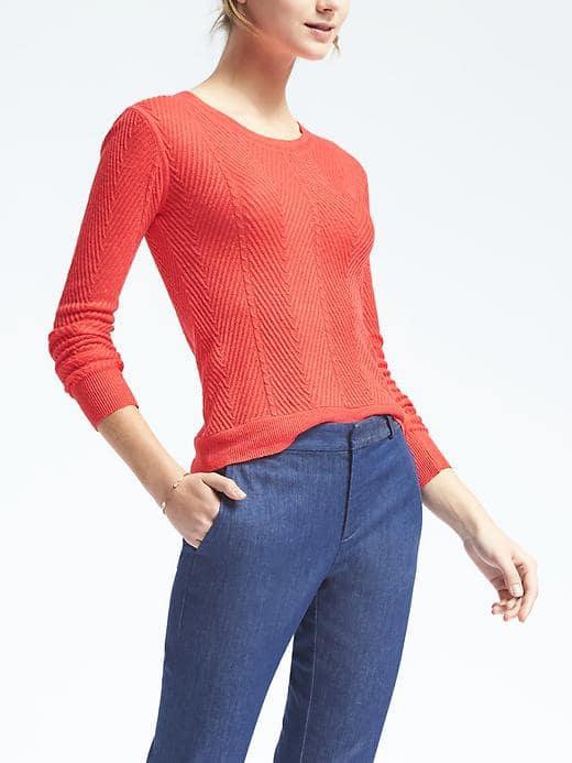 Banana Republic Womens Chevron Linen Blend Crew Pullover - Coral Glory