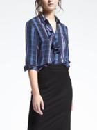 Banana Republic Womens Easy Care Dillon Fit Ruffle Front Plaid Blouse - Blue Multi/navy