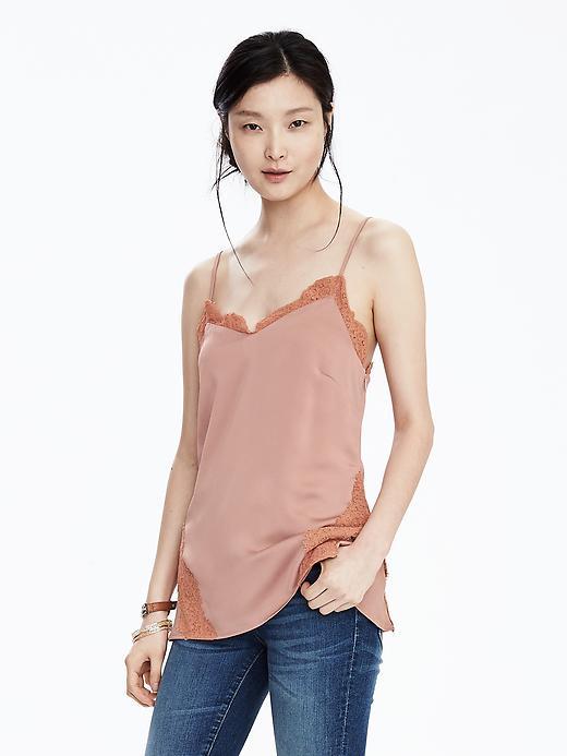 Banana Republic Strappy Lace Trim Top Size L Petite - Baked Clay