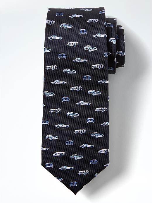 Banana Republic Mens Car Print Silk Nanotex Tie Navy Size One Size