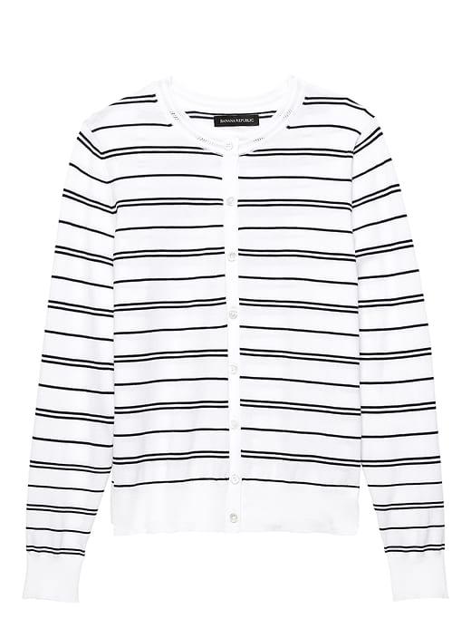 Banana Republic Womens Stretch-cotton Cardigan Sweater Stone Stripe Size M