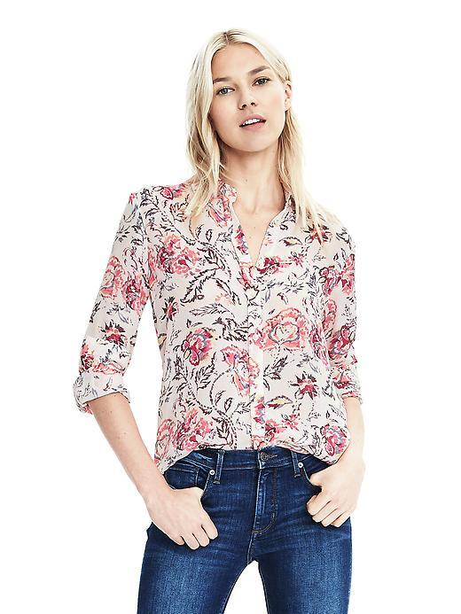 Banana Republic Dillon Fit Floral Print Shirt - Cranberry Sauce