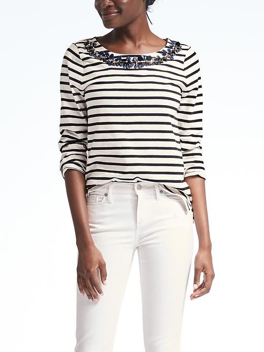 Banana Republic Stripe Embellished Top - Navy