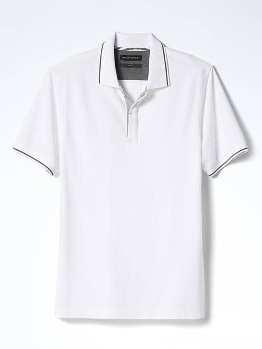 Banana Republic Mens Slim Tipped Pique Polo - White