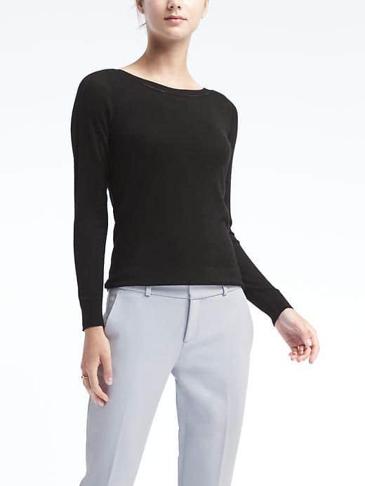 Banana Republic Womens Silk Cotton Boatneck Top - Black