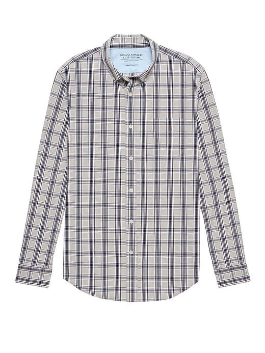 Banana Republic Mens Grant Slim-fit Luxe Poplin Plaid Shirt California Burgundy Size M