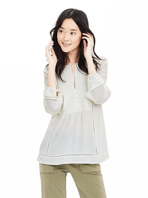 Banana Republic Womens Embroidered Crepe Blouse Size M - Cocoon