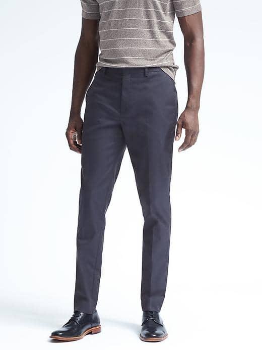 Banana Republic Mens Slim Solid Non Iron Stretch Cotton Pant - Navy