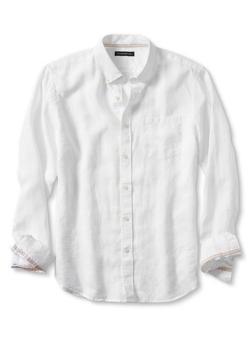 Banana Republic Mens Camden Fit White Linen Shirt Size L Tall - White