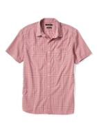 Banana Republic Mens Camden Fit Short Sleeve Red Check Custom 078 Wash Shirt - Red