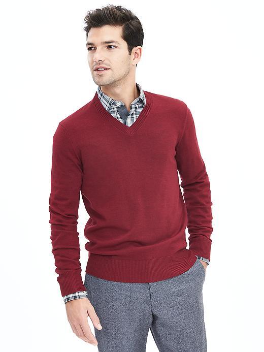 Banana Republic Mens Extra Fine Merino Wool Vee Pullover Size L Tall - Red Rhine