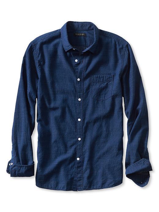 Banana Republic Mens Camden Fit Denim Dot Print Shirt Size L Tall - Dark Indigo