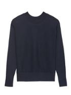 Banana Republic Womens Stretch-cotton Ribbed Dolman-sleeve Sweater Navy Blue Size S