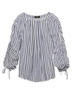 Banana Republic Womens Stripe Drawstring-sleeve Top Blue Dusk Size Xl