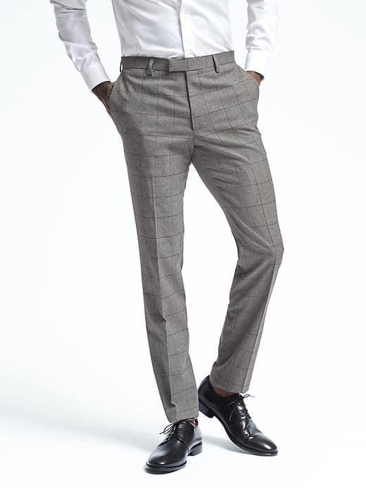 Banana Republic Mens Slim Gray Check Nanotex Pant - Gray Texture