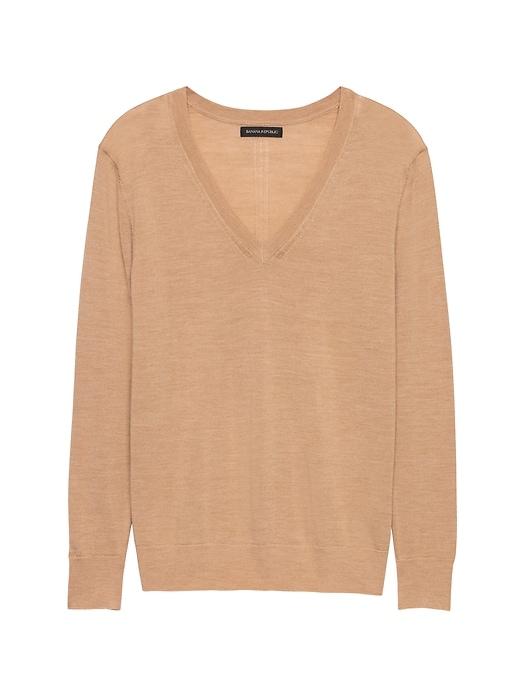Banana Republic Womens Machine-washable Merino Boyfriend V-neck Sweater Camel Size S