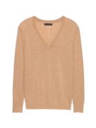Banana Republic Womens Machine-washable Merino Boyfriend V-neck Sweater Camel Size S