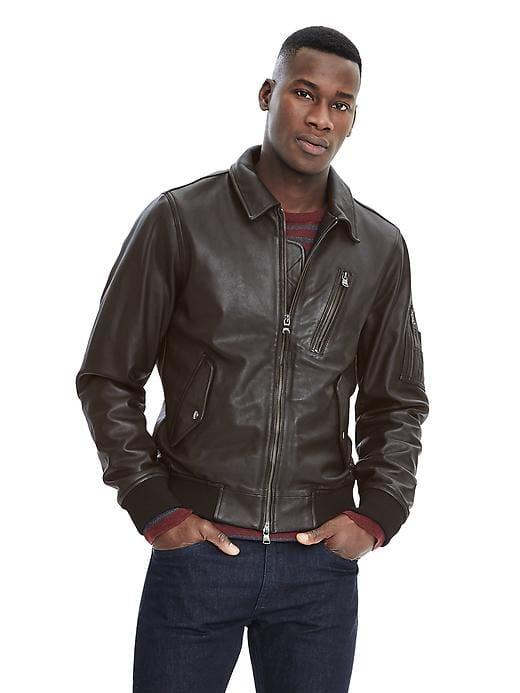Banana Republic Mens Leather Flight Bomber Jacket - Black