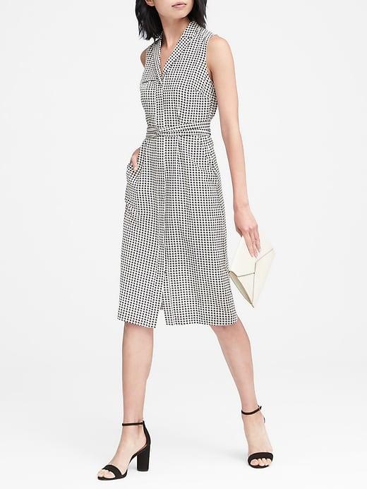 Banana Republic Womens Elephant Print Washable Silk Trench Dress Black & White Elepant Print Size 10