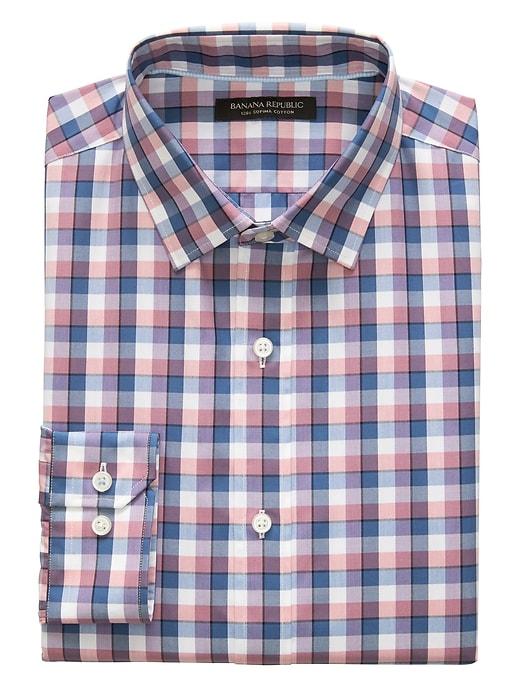 Banana Republic Mens Grant Slim-fit Supima Cotton Check Shirt Purple Quartz Size Xxs