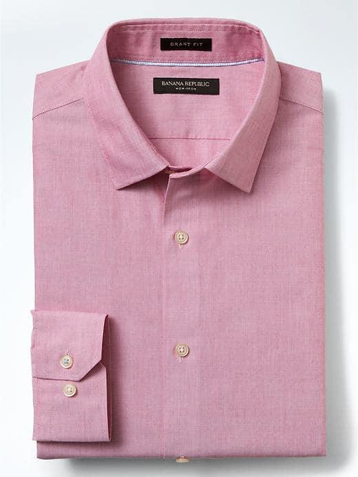 Banana Republic Mens Grant Fit Non Iron Solid Shirt - Crimson Red