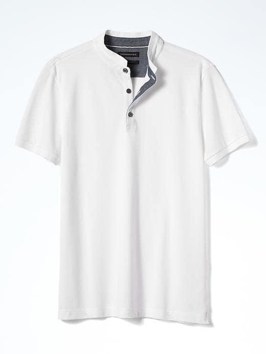 Banana Republic Mens Pique Banded Collar Polo - White
