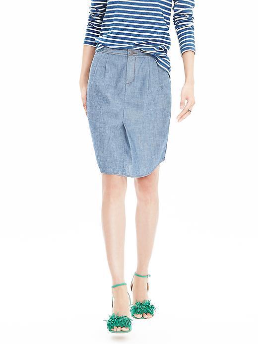 Banana Republic Womens Chambray Shirttail Pencil Skirt Size 0 Petite - Chambray