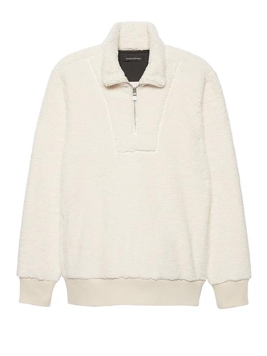 Banana Republic Mens Solid Sherpa Fleece Half-zip Sweatshirt Transition Cream Size Xs