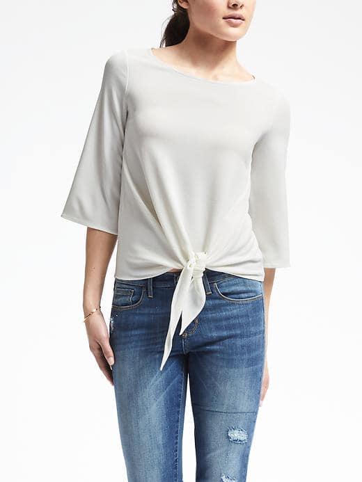 Banana Republic Womens Tie Front Crepe Top - White