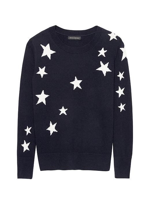 Banana Republic Womens Italian Merino-blend Star Intarsia Sweater Navy Blue Size Xs