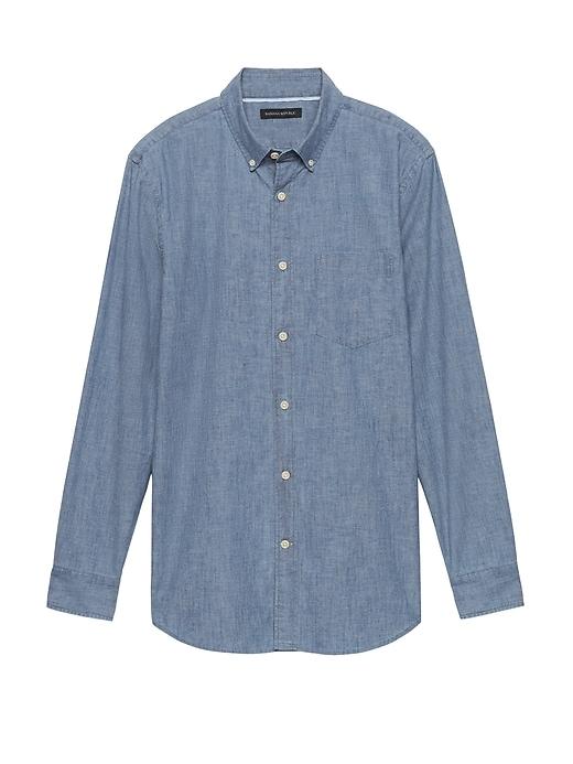 Banana Republic Mens Grant Slim-fit Chambray Shirt Light Blue Size M
