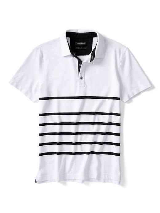 Banana Republic Mens Pique Hem Stripe Polo - White