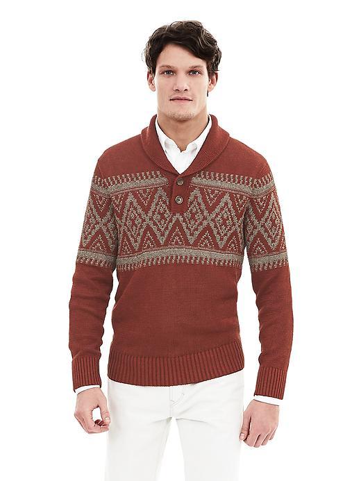 Banana Republic Mens Patterned Italian Linen Shawl Pullover Size L Tall - Muir Wood
