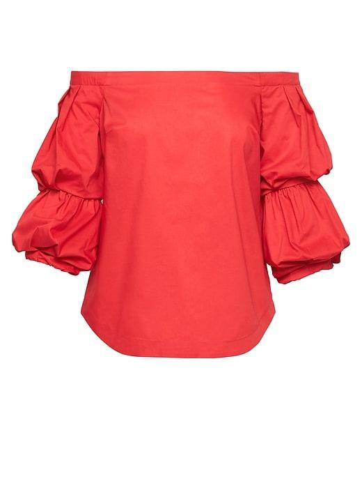 Banana Republic Womens Petite Off-the-shoulder Super-stretch Shirt Popsicle Red Size L