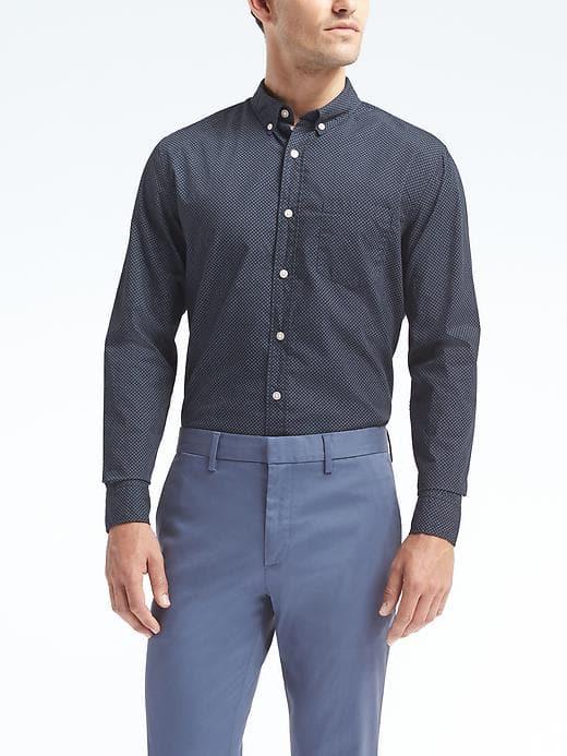 Banana Republic Mens Grant Fit Custom Wash Print Shirt - Navy