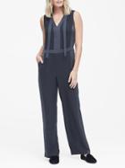 Banana Republic Womens Petite Tie-neck Tuxedo Jumpsuit Navy Blue Size 0