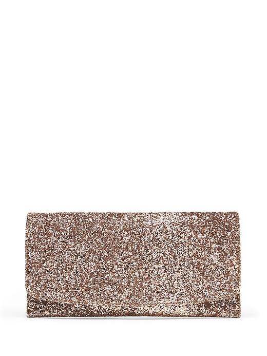 Banana Republic Womens Glitter Essential Flap Clutch Champagne Gold Size One Size