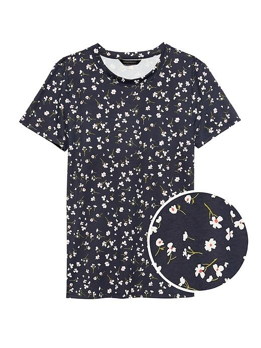 Banana Republic Womens Supima Cotton Floral T-shirt Navy Blue Size Xs