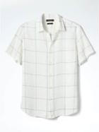 Banana Republic Mens Camden Fit Check Linen Short Sleeve Shirt - Light Blue