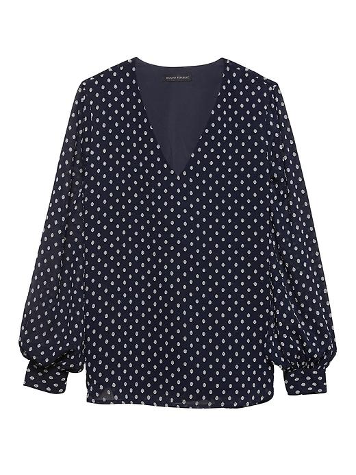 Banana Republic Womens Petite Polka Dot High-low Top Navy Blue Size L