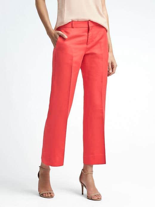 Banana Republic Womens Logan Fit Crop Linen Blend Pant - Bright Coral