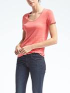 Banana Republic Womens Short Sleeve Linen Scoop Tee - Kapalua Coral