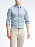 Banana Republic Mens Grant Fit Custom Wash Gingham Shirt - Blue Tropic