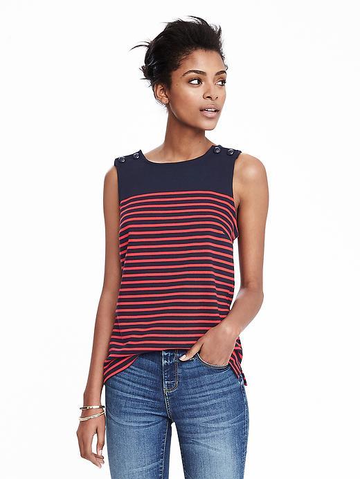 Banana Republic Womens Shoulder Button Strip Top Size L - Preppy Navy