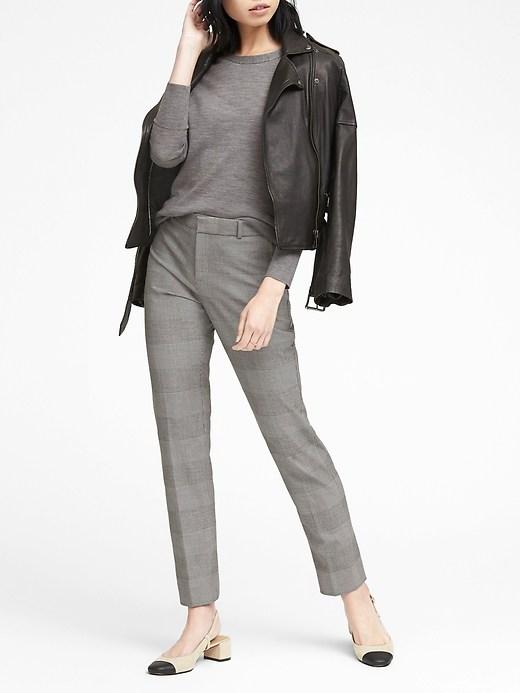 Banana Republic Womens Petite Machine-washable Merino Wool Crew Sweater Heather Gray Size L