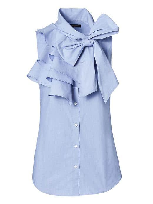 Banana Republic Womens Riley Fit Tie Neck Ruffle Shirt - Deep Royal