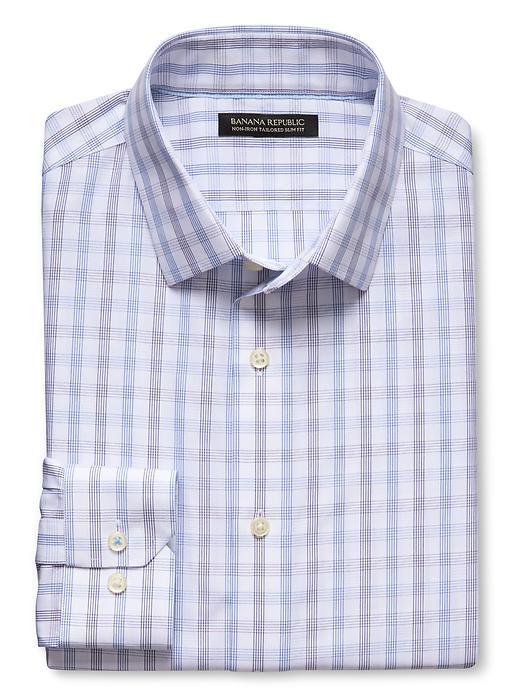 Banana Republic Mens Grant Fit Non Iron Purple Plaid Shirt Size L Tall - Violet Royal