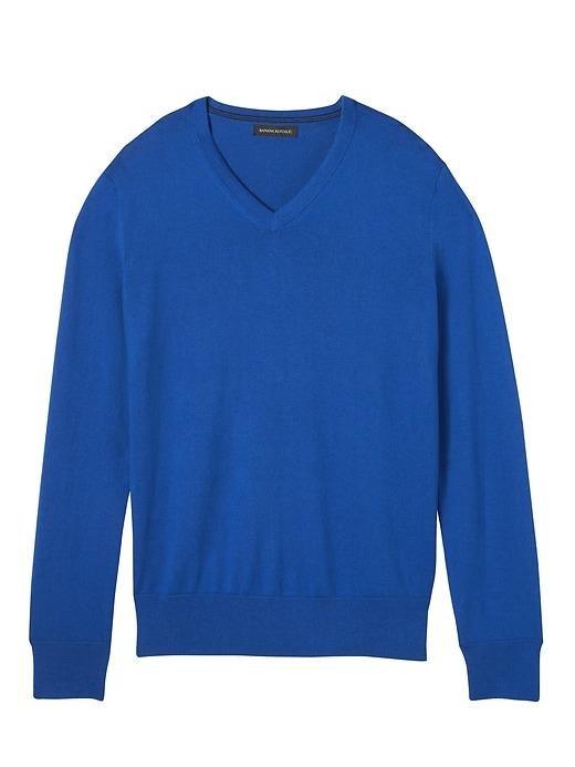 Banana Republic Mens Silk Cotton Cashmere V-neck Sweater Sapphire Blue Size S